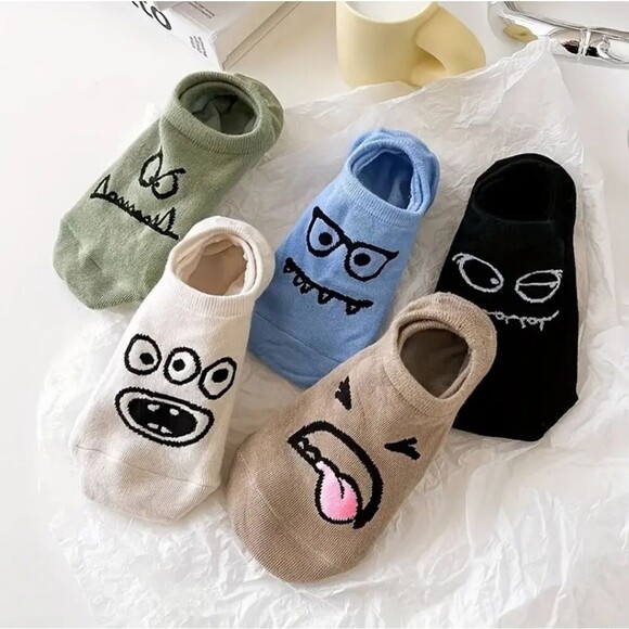Funny face Socks, animated & Breathable Low Cut Ankle Socks, - Picture 2 of 5
